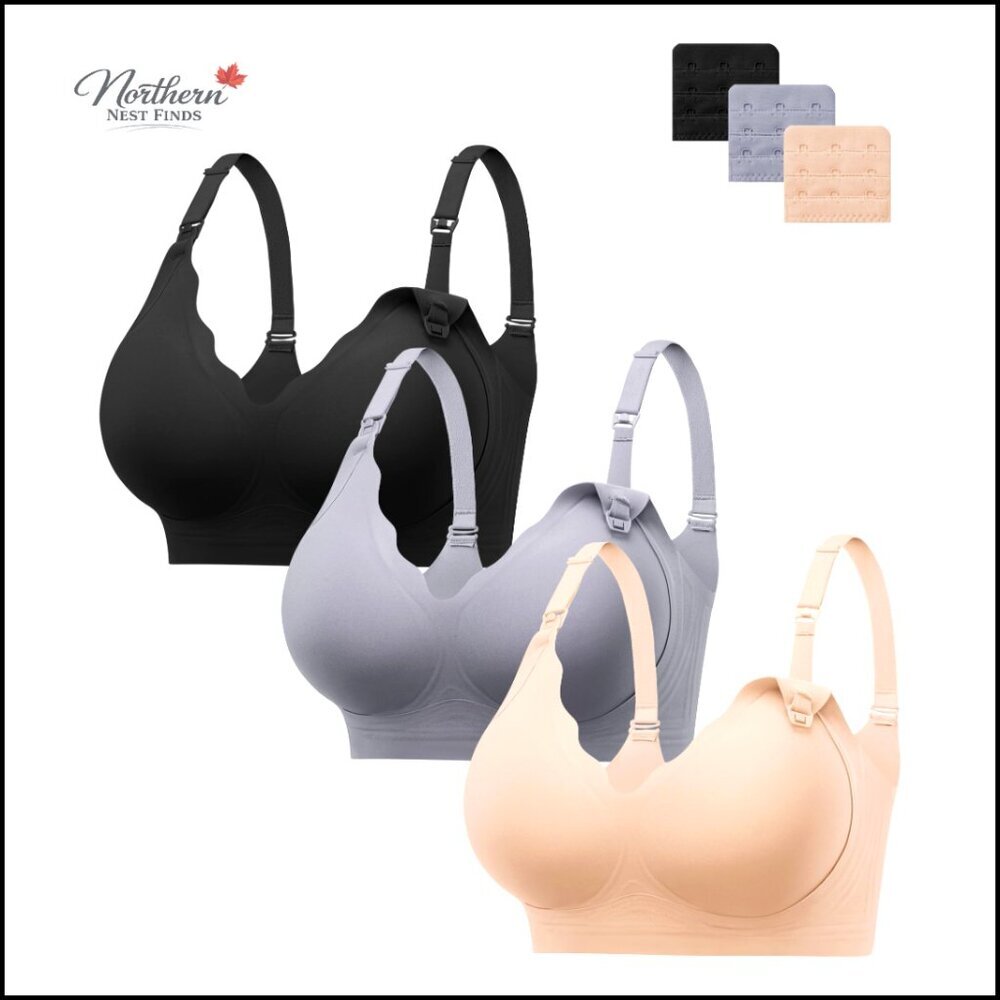 Seamless Nursing Bras 3-Pack Wireless Push Up Comfort Bralettes Maternity